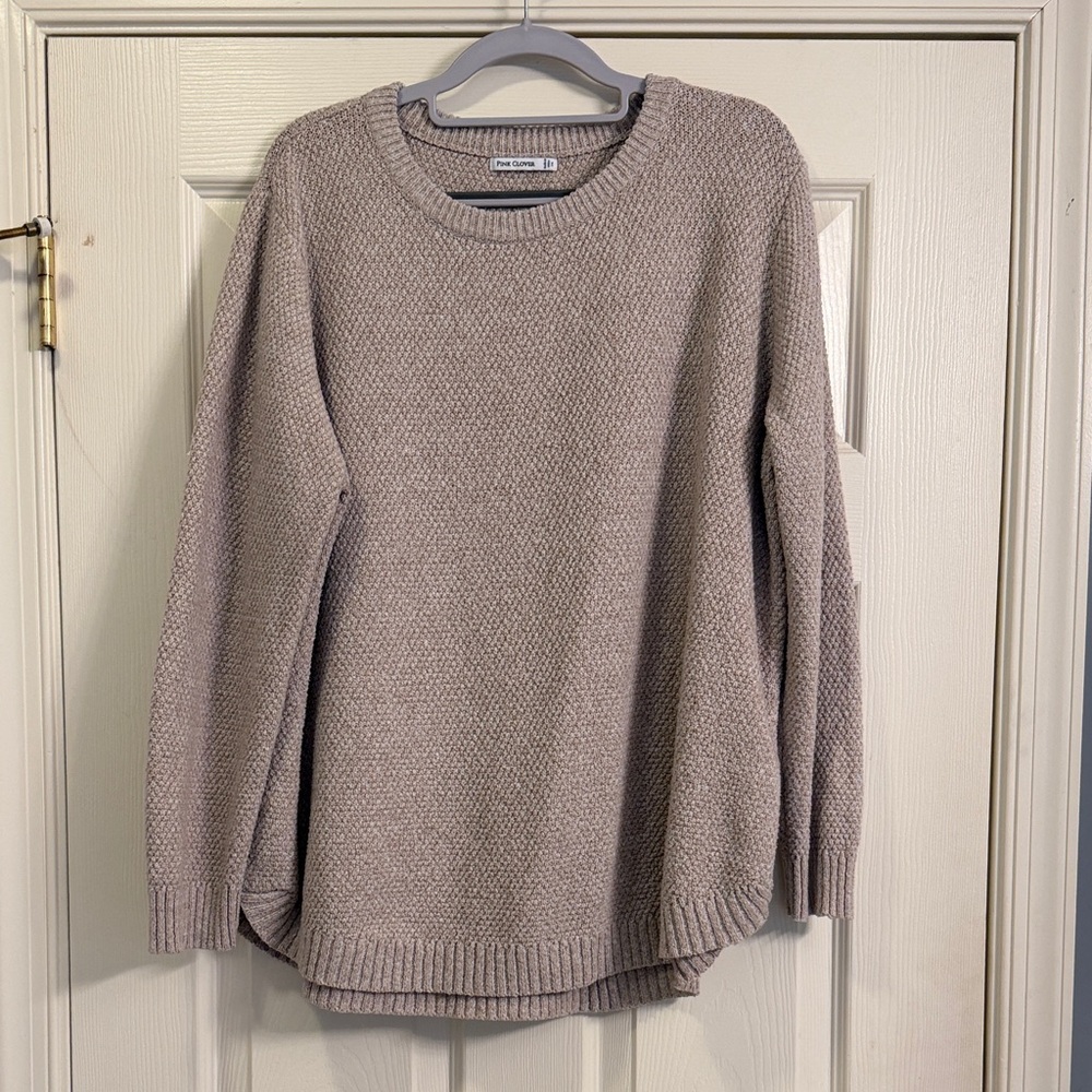 Pink Clover Heathered Beige Crew Neck Sweater
